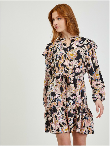 Orsay Beige-schwarzes gemustertes Damenkleid ORSAY