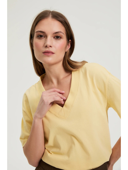 Moodo Baumwollbluse mit V-Ausschnitt gelb Moodo