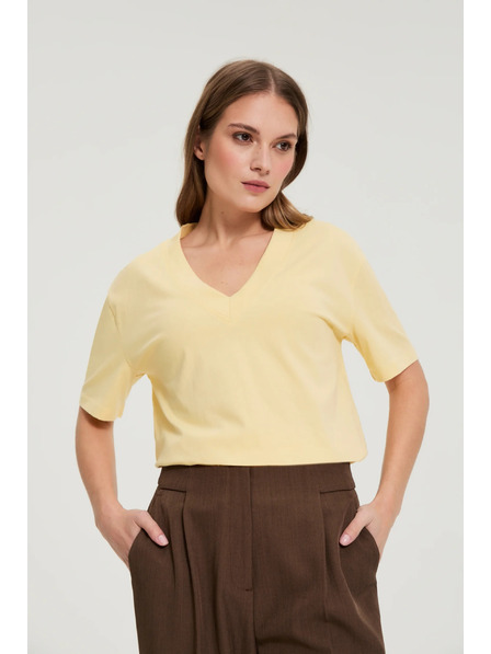 Moodo Baumwollbluse mit V-Ausschnitt gelb Moodo