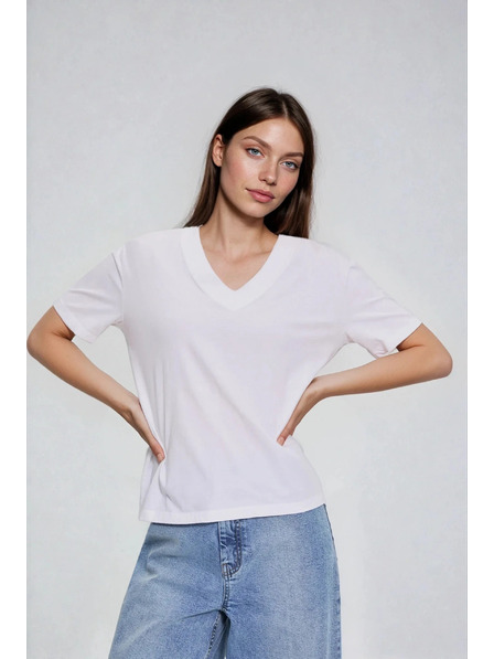 Moodo Baumwollbluse mit V-Ausschnitt weiß Moodo