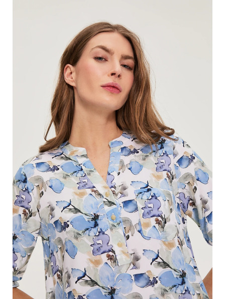 Moodo Viskosehemd mit Blumen Blau Moodo