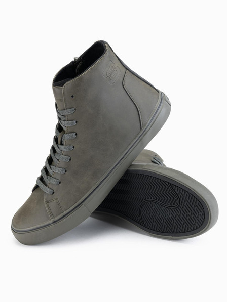Ombre Clothing Herren-High-Top-Sneaker mit matter Struktur und geprägtem Logo - dunkeloliv V2 OM-FOTH-0185 Ombre Clothing