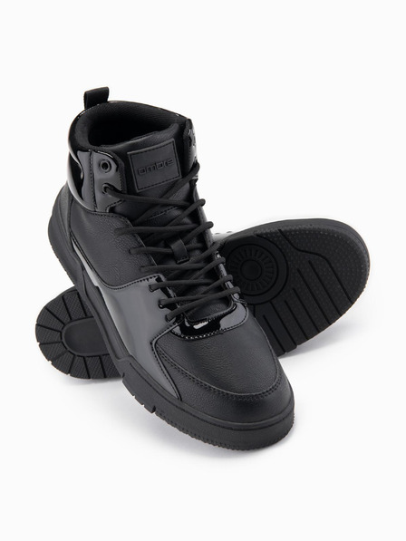 Ombre Clothing Herren High-Top Sneaker mit glänzenden Elementen - Schwarz V1 OM-FOSH-0178 Ombre Clothing