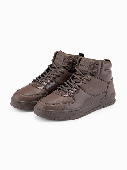 Ombre Clothing Herren High-Top Sneaker mit glänzenden Elementen - Dunkelbraun V3 OM-FOSH-0178 Ombre Clothing