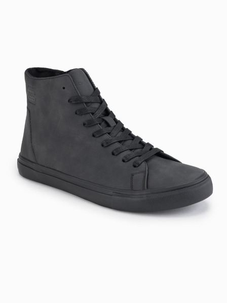 Ombre Clothing Herren High-Top Sneaker mit matter Textur und geprägtem Logo - Schwarz V1 OM-FOTH-0185 Ombre Clothing