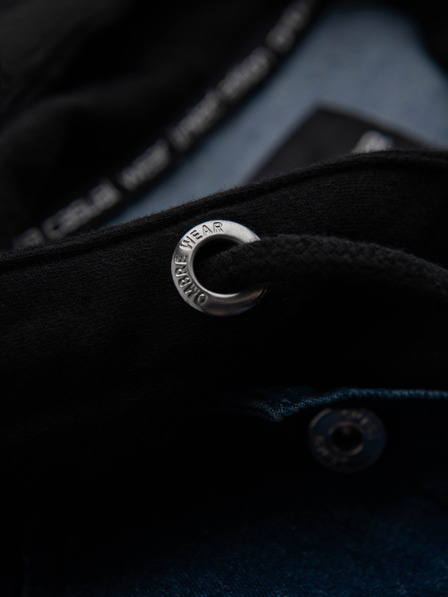 Ombre Clothing Herren-Jeansjacke mit Strickärmeln und Kapuze - blau und schwarz V2 OM-JADJ-0220 Ombre Clothing