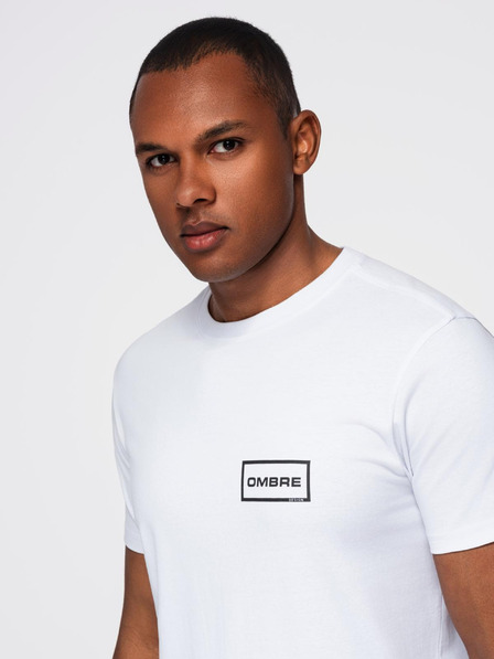 Ombre Clothing Herren-Strick-T-Shirt REGULAR Schnitt mit Druck - weiß V1 OM-TSPT-0231 Ombre Clothing