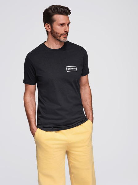 Ombre Clothing Herren-Strick-T-Shirt mit Druck und REGULAR Schnitt - schwarz V2 OM-TSPT-0231 Ombre Clothing