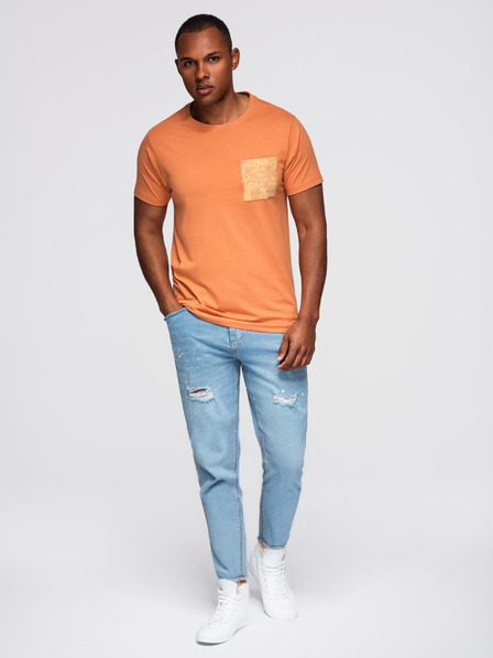 Ombre Clothing Herren-Baumwoll-T-Shirt mit Tasche und Druck - orange V3 OM-TSPT-0227 Ombre Clothing