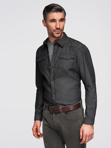 Ombre Clothing Herren-Jeanshemde mit Druckknöpfen und Taschen - Schwarz V3 OM-SHDS-0210 Ombre Clothing