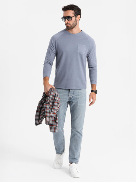 Ombre Clothing Herren-Baumwoll-Langarm mit Waffelbindung und Taschen - Jeans-Blau V8 OM-LSCL-0109 Ombre Clothing