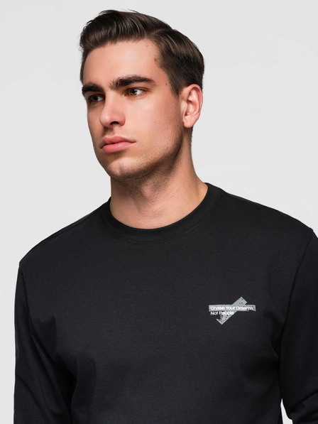 Ombre Clothing Herren-Baumwoll-T-Shirt mit langen Ärmeln und Rundhalsausschnitt - schwarz V2 OM-LSPT-0136 Ombre Clothing