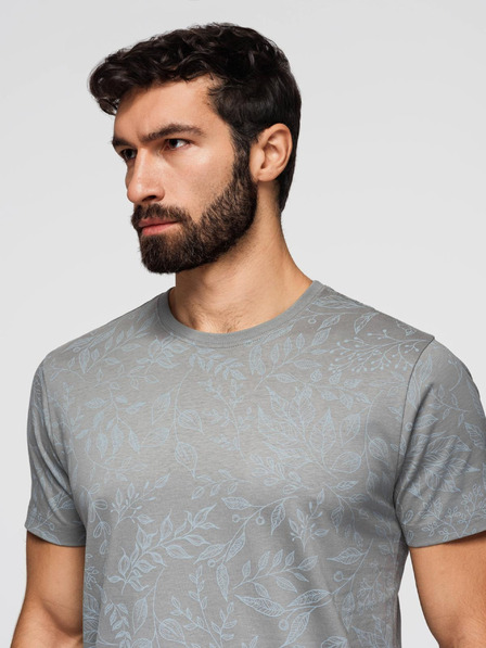 Ombre Clothing Herren-Baumwoll-T-Shirt mit Blumendruck - grau V3 OM-TSFP-0262 Ombre Clothing