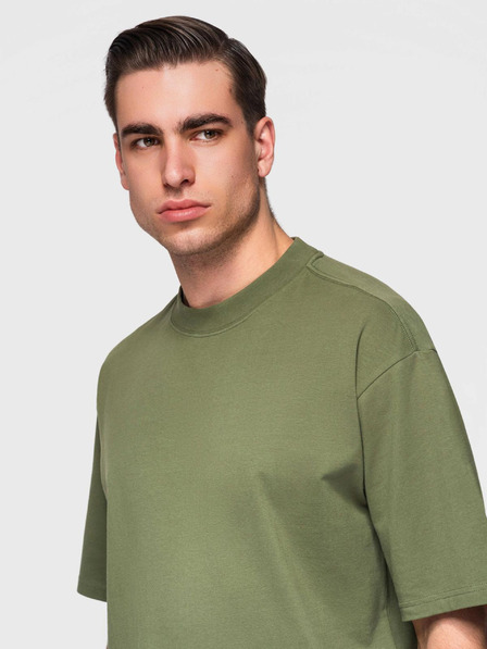 Ombre Clothing Herren-Baumwoll-T-Shirt LOOSE FIT mit Rundhalsausschnitt - dunkeloliv V8 OM-TSBC-0267 Ombre Clothing