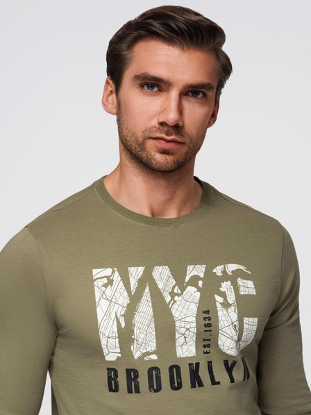 Ombre Clothing Herren-T-Shirt mit urbanem Druck und langen Ärmeln - olivgrün V1 OM-LSPT-0131 Ombre Clothing