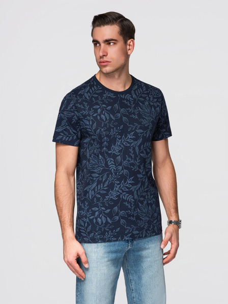 Ombre Clothing Herren-Baumwoll-T-Shirt mit Blumendruck - dunkelblau V4 OM-TSFP-0262 Ombre Clothing