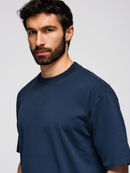 Ombre Clothing Herren-Baumwoll-T-Shirt LOOSE FIT mit Rundhalsausschnitt - dunkelblau V9 OM-TSBC-0267 Ombre Clothing