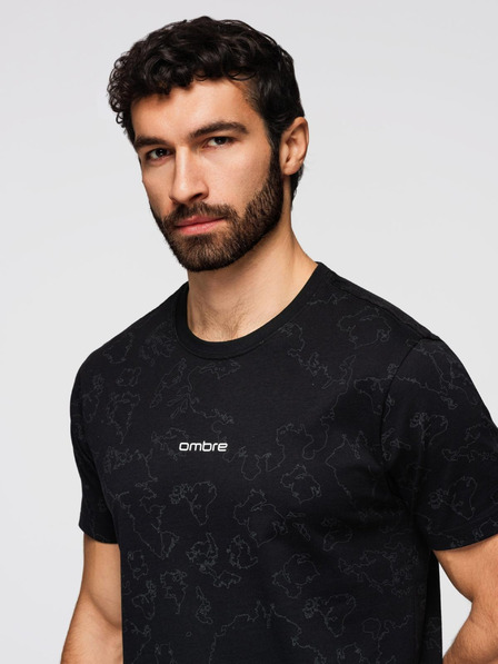 Ombre Clothing Herren Baumwoll-T-Shirt mit Allover-Druck und "ombre"-Schriftzug auf der Brust - schwarz V1 OM-TSFP-0263 Ombre Clothing