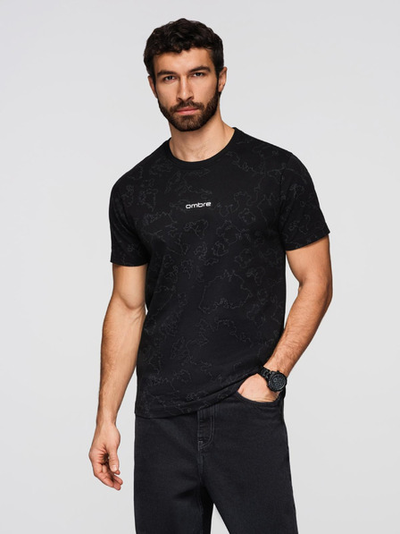 Ombre Clothing Herren Baumwoll-T-Shirt mit Allover-Druck und "ombre"-Schriftzug auf der Brust - schwarz V1 OM-TSFP-0263 Ombre Clothing
