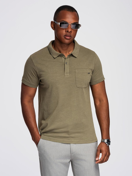 Ombre Clothing Herren-Polo-T-Shirt mit dekorativen Knöpfen - dunkel olivgrün V5 S1744 Ombre Clothing