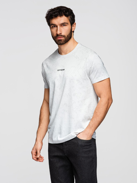 Ombre Clothing Herren-Baumwoll-T-Shirt mit Allover-Druck und "ombre"-Schriftzug auf der Brust - weiß V2 OM-TSFP-0263 Ombre Clothing