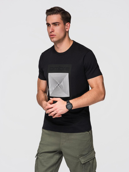 Ombre Clothing Herren-Baumwoll-T-Shirt mit geometrischem Druck - schwarz V1 OM-TSPT-0260 Ombre Clothing