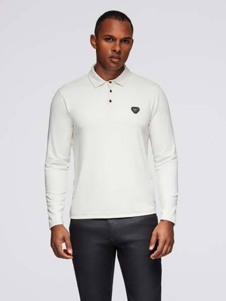 Ombre Clothing Poloshirt mit langen Ärmeln und eleganten Markenknöpfen - creme V2 OM-POLS-0139 Ombre Clothing