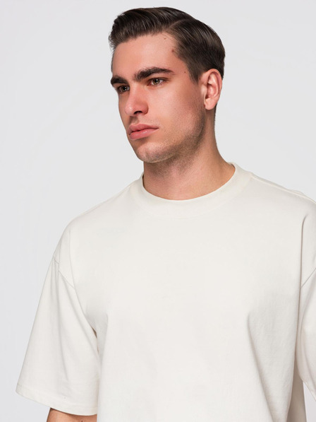 Ombre Clothing Herren-Baumwoll-T-Shirt LOOSE FIT mit Rundhalsausschnitt - ecru V2 OM-TSBC-0267 Ombre Clothing