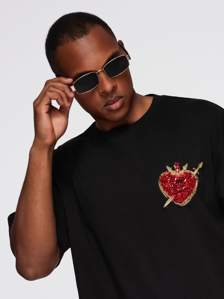 Ombre Clothing Herren-Baumwoll-T-Shirt mit Schmuckanwendung auf der Brust - schwarz V1 OM-TSCT-0290 Ombre Clothing