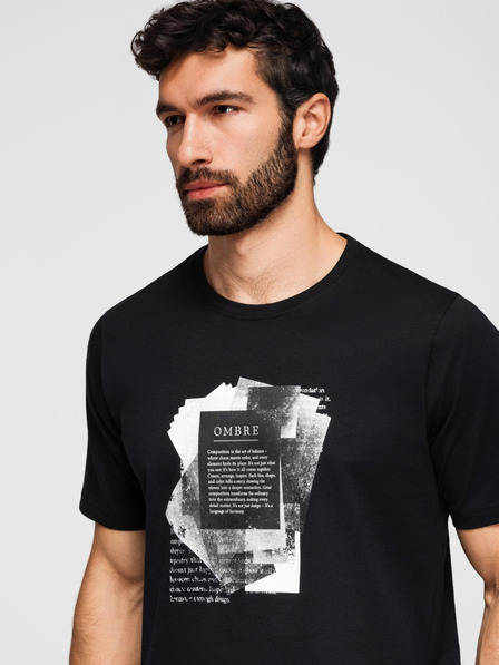 Ombre Clothing Herren-Baumwoll-T-Shirt mit interessantem Druck auf der Brust - schwarz V1 OM-TSPT-0261 Ombre Clothing