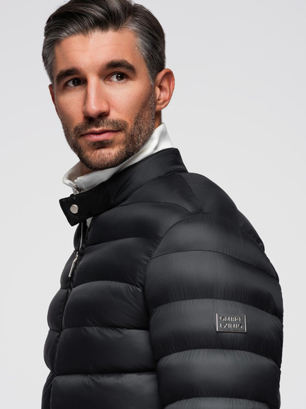 Ombre Clothing Herren gesteppte klassische Jacke mit Stehkragen - schwarz V1 OM-JALP-0261 Ombre Clothing