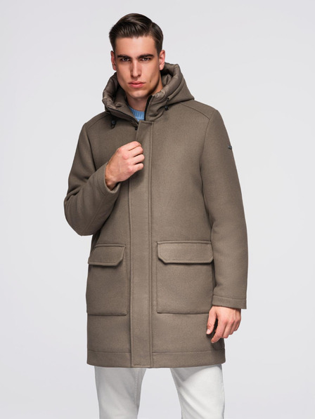 Ombre Clothing Herren Woll-Parka-Mantel mit Kapuze - khaki V2 OM-COWC-0132 Ombre Clothing