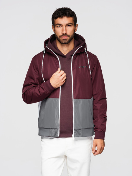 Ombre Clothing Herren leichte Regular-Fit-Jacke mit Futter und Kapuze - burgundy-grau V3 OM-JANP-0242 Ombre Clothing