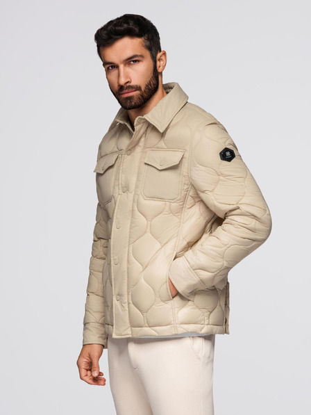 Ombre Clothing Herren gesteppte Jacke im Hemdschnitt - beige V1 OM-JALP-0215 Ombre Clothing
