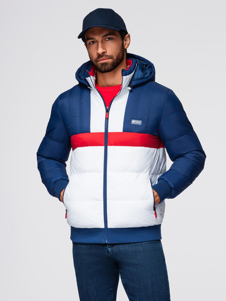 Ombre Clothing Herren-Farbige Retro-Sportjacke - Blau und Weiß V1 OM-JALP-0296 Ombre Clothing