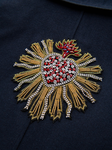 Ombre Clothing Herrenmantel mit Doppelknopfreihe, Wolle und dekorativen Applikationen - V1 Marineblau OM-COWC-0149 Ombre Clothing