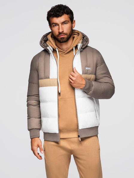 Ombre Clothing Herren-Farbige Retro-Sportjacke - Beige und Weiß V2 OM-JALP-0296 Ombre Clothing