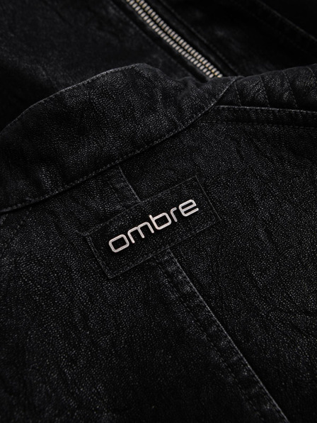 Ombre Clothing Herren-Stilvolle Jacke aus Ökoleder mit Stehkragen - Schwarz V2 C637 Ombre Clothing