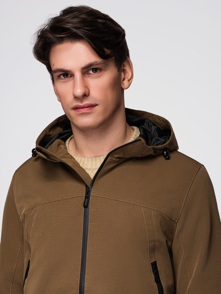 Ombre Clothing Leichte Herrenjacke mit wasserdichter Schicht und Kapuze - Braun V2 C638 Ombre Clothing