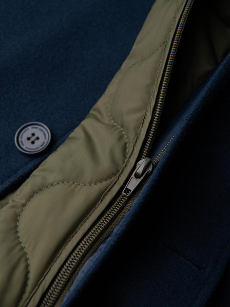 Ombre Clothing Herrenmantel mit einfacher Knopfreihe, Kragen und Futter - Dunkelblau V3 OM-COWC-0135 Ombre Clothing