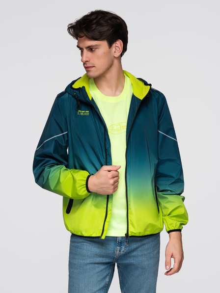 Ombre Clothing Herrensportjacke mit Reflexelementen und Fleecefutter - Türkis und Limonengrün V1 C641 Ombre Clothing