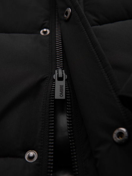 Ombre Clothing Lange Herrensteppjacke mit Kapuze - schwarz V1 OM-JALJ-0309 Ombre Clothing