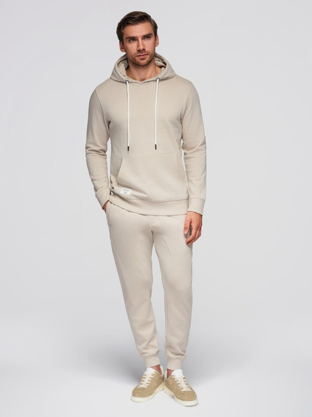 Ombre Clothing Herren-Baumwoll-Trainingsanzug Sweatshirt mit Kängurutasche + Jogger-Hose - hellbeige V1 Z121 Ombre Clothing