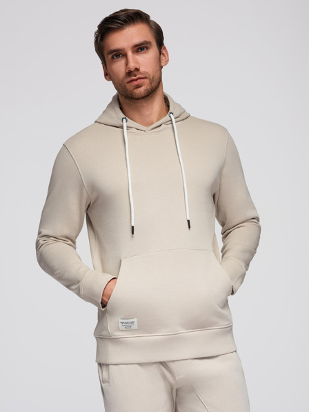 Ombre Clothing Herren-Baumwoll-Trainingsanzug Sweatshirt mit Kängurutasche + Jogger-Hose - hellbeige V1 Z121 Ombre Clothing