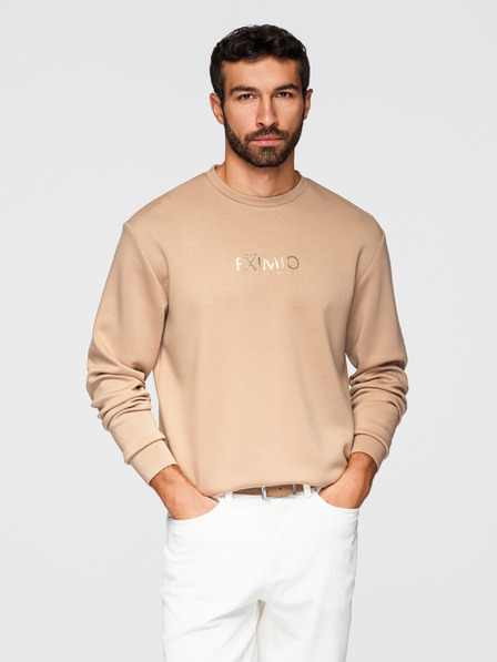 Ombre Clothing Herren-Sweatshirt mit glänzendem Druck auf der Brust - beige V3 OM-SNBC-0199 Ombre Clothing