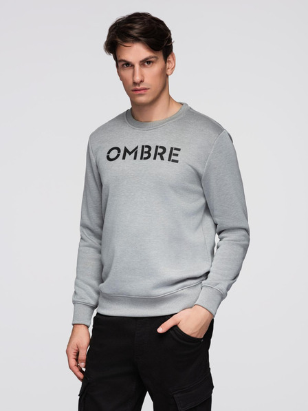Ombre Clothing Klassisches Herren-Sweatshirt mit Schriftzügen - grau meliert V1 B1711 Ombre Clothing