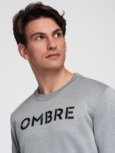 Ombre Clothing Klassisches Herren-Sweatshirt mit Schriftzügen - grau meliert V1 B1711 Ombre Clothing