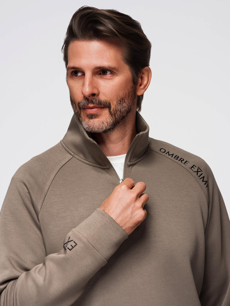 Ombre Clothing Herren-Trainingsanzug Sweatshirt mit Stehkragen + Jogger-Hose - graubraun V3 Z117 Ombre Clothing