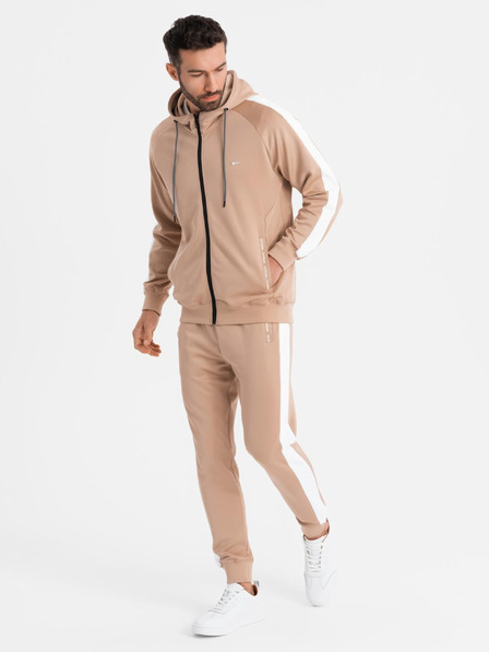 Ombre Clothing Herren-Sweatshirt mit Reißverschluss-Kapuze + Jogger-Hose - beige V4 Z118 Ombre Clothing