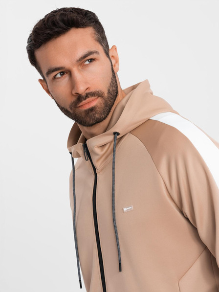 Ombre Clothing Herren-Sweatshirt mit Reißverschluss-Kapuze + Jogger-Hose - beige V4 Z118 Ombre Clothing